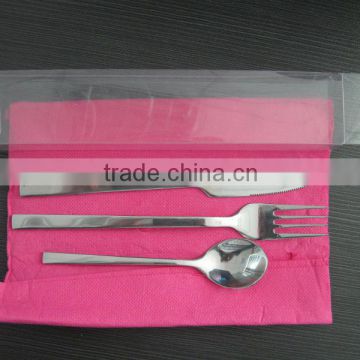 Stainless steel 3 pcs cutlery set with napkin