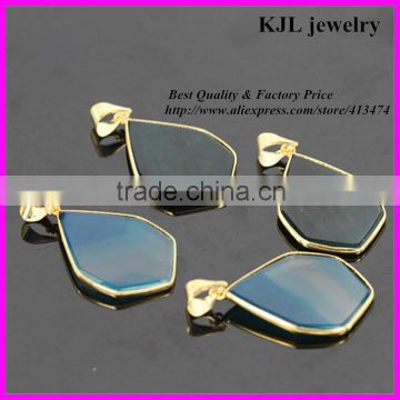 KJL-A086 natural agate stone slice,quartz charm pendants,druzy drusy stone in gold plated,necklace pendant for jewlery making