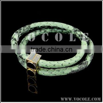 grass green genuine wrap leather with metal clasp bracelet