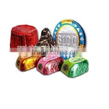 Aluminium foil for coin chocolate wrapper,aluminium chocolate foil wrapper with customized specific,gold chocolate coin wrapper