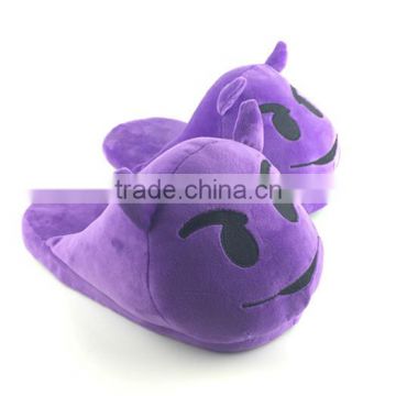 2015 hot selling purple devil plush animal cute emoji wholesale slippers