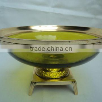 metal brass antique glass bowl with stand