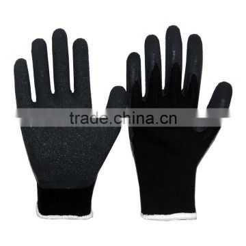 NMSAFETY EN388 ploycotton coated black latex safety gloves anti slip gloves