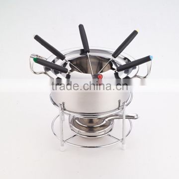 Hot sale stainless steel round cheese/chocolate fondue set with fork