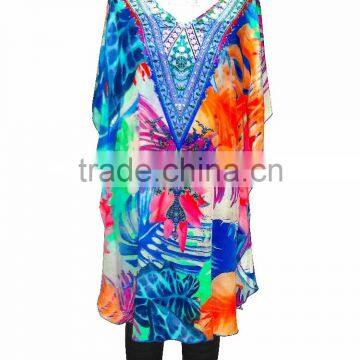 Deep Neck Resort Wear Digital Print Kaftan