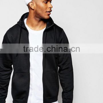 Custom Pouch Pocket With Drawstring Hood Black Men's 80% Cotton 20% Polyester Casual Breathable Fleece Zip Open Hoodies