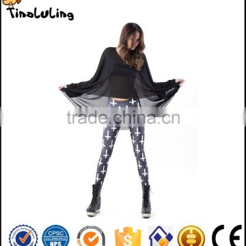 Stretchy Leggings Cross Printing Trousers Fitness Leggings High Waist Slim Jeggings For Womens Casual Women Pants