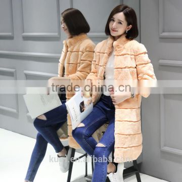 Women's real fur coat real rex rabbit fur jacket knitted wool lining coat of fur stand collar female
