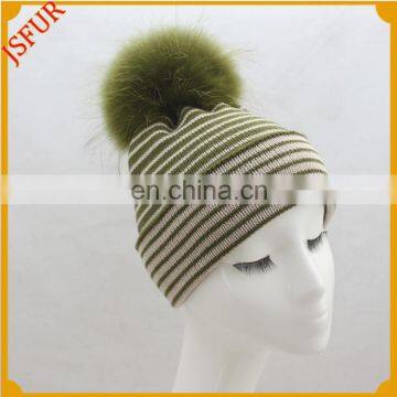 Hot Sale Top Ball Winter Striped Knitted Rasta Ski Hat