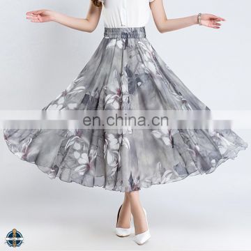 T-SK517 Cheap Wholesale Womens Summer Flare Long Printed Chiffon Skirt