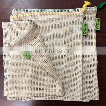 Simple ecology washable and reusable cotton mesh bags for vegetable and fruit