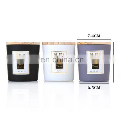 Luxury Fancy Design Custom Logo Colored Decorative Glass Candle Jar In Bulk With Wooden Lid