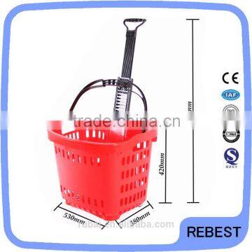 Supermarket plastic basket with handle