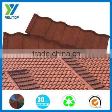 Building construction material decorative stone coated metal roofing tile