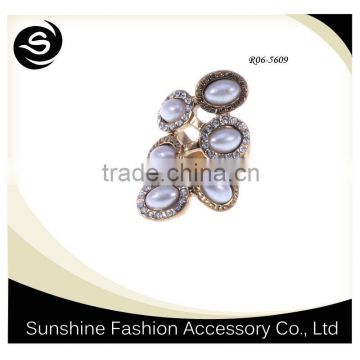 Pearl rings design for 2015 wholesale costume jewelry rings plated in ancient gold filled ring manufactured in China yiwu