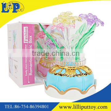 Beautiful plastic flower toy music box with light