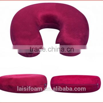 100% polyerter U shape pillow super soft fabric neck massage pillow LS-U-023-D travel foam pillow