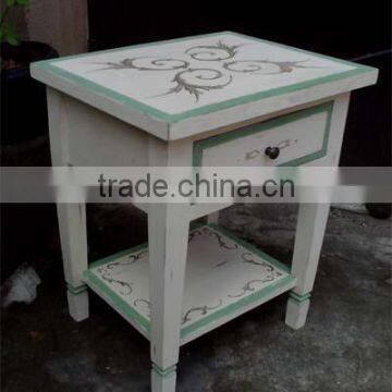 Side Table 1 Drawer Tribal White Peach Distressed