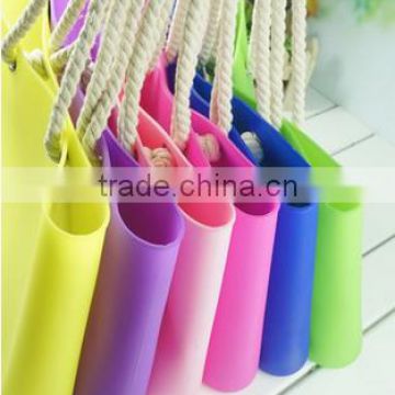 Waterproof Candy Color with Hemp Rope Shoulder Handbags Silicone Bag