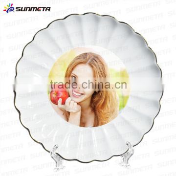 High quality 8" white Sublimation Plates With Gold Rim blank plate ceramic plate