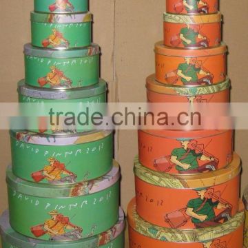 Round Christmas nesting tin boxes set for cookies/cupcake, Christmas gift tin box,