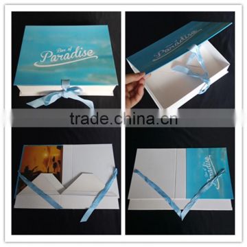 Safety and decorative! Blue surface printing clotes box, blue ribbon folding box