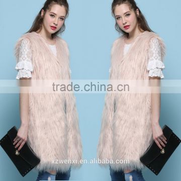 Europe style 2016 new fashion design pure color lady long faux fur vest