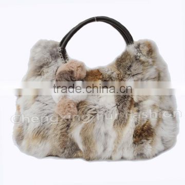 CX-H-36B Real Rabbit Fur & Leather Tote Handbag New Arrival