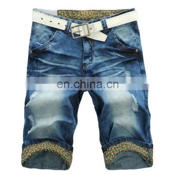 DiZNEW Custom Skinny Blue Distressed Ripped Men Denim Shorts Jeans