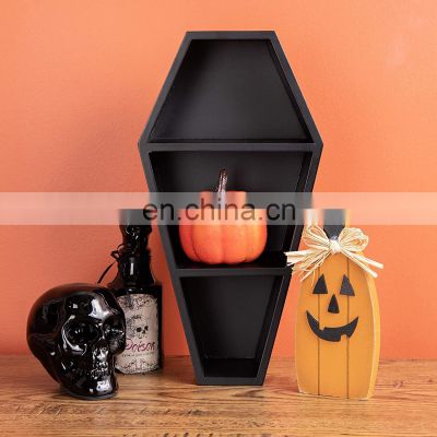 Spooky Gothic Decor Black coffin Hanging Wooden Shelf for Wall floating shelf