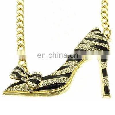 Women's fashion stainless steel custom enamel jewelry high heel shoes charms sweater necklace