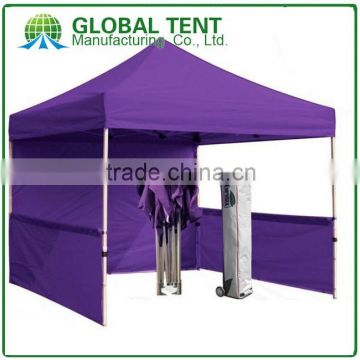 Aluminum Folding Trade Show Tent 3x3m with Purple Canopy & Valance(Unprinted), 1 full back wall & 2 half side walls