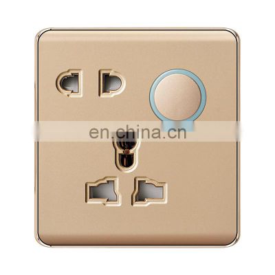 Universal 5 pin Wall Socket With Circular Switch Flame retardant PC Panel Socketes and Switches Electrical Metal Frame 16A