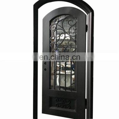 house front heavy duty threshold hinge anti rust galvanized surface treatment security wrought iron single entry door with glass