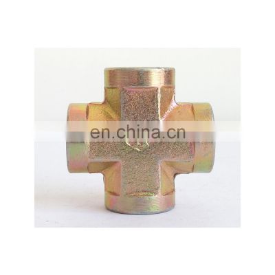 China Factory Price Precision casting stainless steel four-way threaded connection for hydraulic system equipment