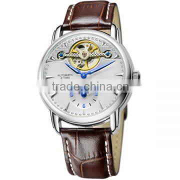 Skeleton automatic mechanical watches with leather band mens watches