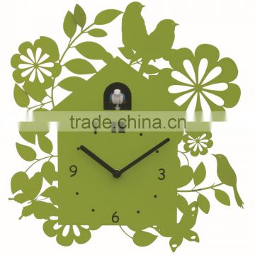 Green Forest Cuckoo Bird Wall Clock With Bird Come Out
