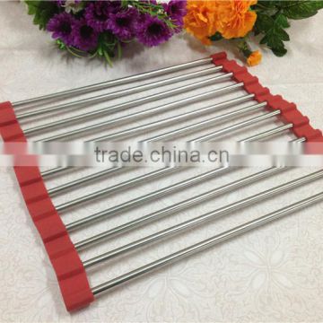 High Quality Custom Roll up Silicone Handy stainless steel dish rack