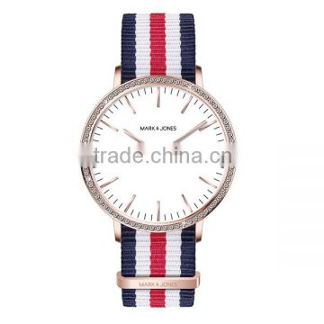Japan movement quartz Alloy luxury women diamond wrist watches with colorful nylon watchband