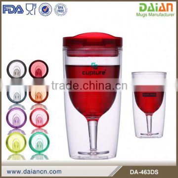 Wholsale insulated plastic wine mug , acrylic tumblers cup with silk printing logo