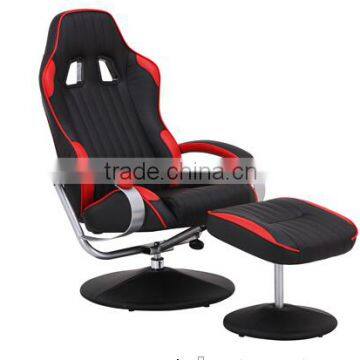 Racing Style Black and Red PU Vinyl Home Recliner with Ottoman
