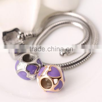 Beautiful Stainless Steel Purple Bead Bracelet With Bead Charm