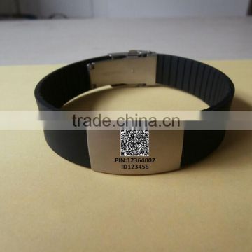 Black stainless steel clasp qr code silicone wristband