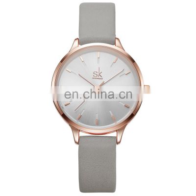 SHENGKE Simple Lady Watch Sun Ray Texture Soft Leather Band Japan Quartz Movement K8025L Make Your Logo Watches