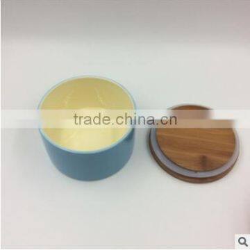 Various color small ceramic candy jar wholesale with bamboo lid                        
                                                Quality Choice