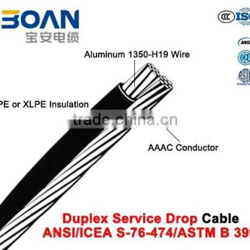 Overhead duplex service drop cable with AAAC Neutral ANSI/ICEA S-76-474