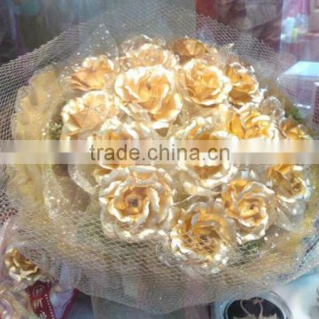 OEM Wedding Decoration 24K Gold Foil Rose Bouquet -50(s)