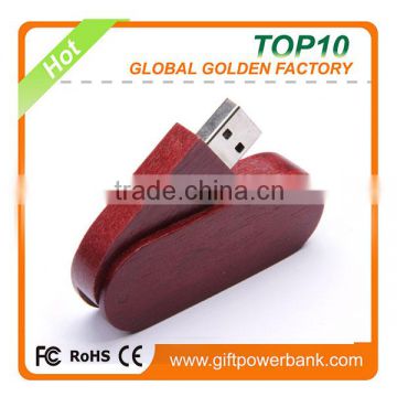 Round shape red wooden swivel usb pen drives