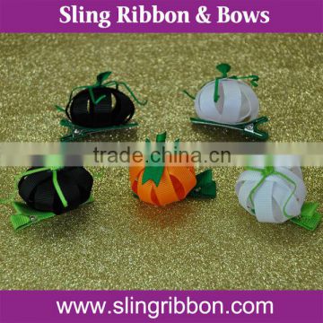 Ribbon Pumkin Sculpture Hair Bows For Halloween