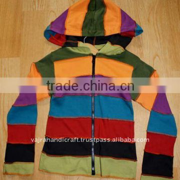 Children Colorful Horizontal Stripe Hooded Sweatshirt
